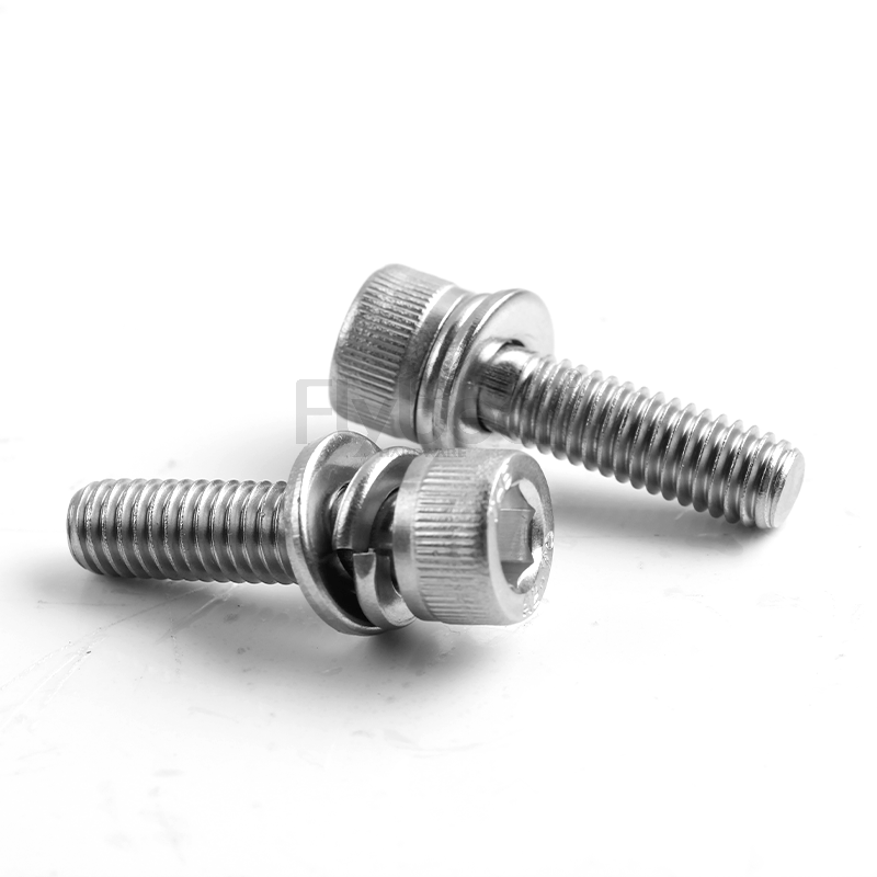 304不锈钢A2-70内六角圆柱头带平弹垫组合螺钉DIN912