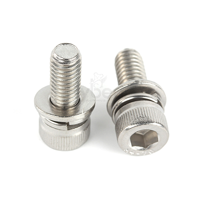 316不锈钢A4-70内六角圆柱头滚花带平弹垫组合螺钉DIN912平弹垫三组合