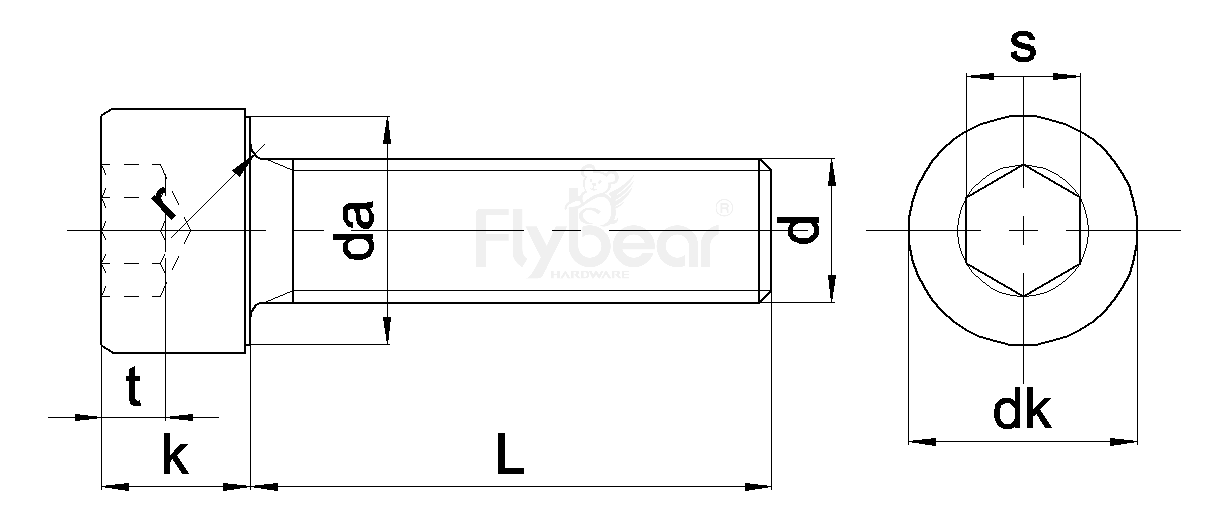 内六角圆柱头全牙无滚花螺钉图纸