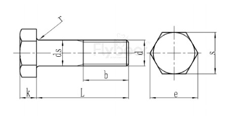 304不锈钢外六角半牙螺栓ASME18.2.1产品图纸