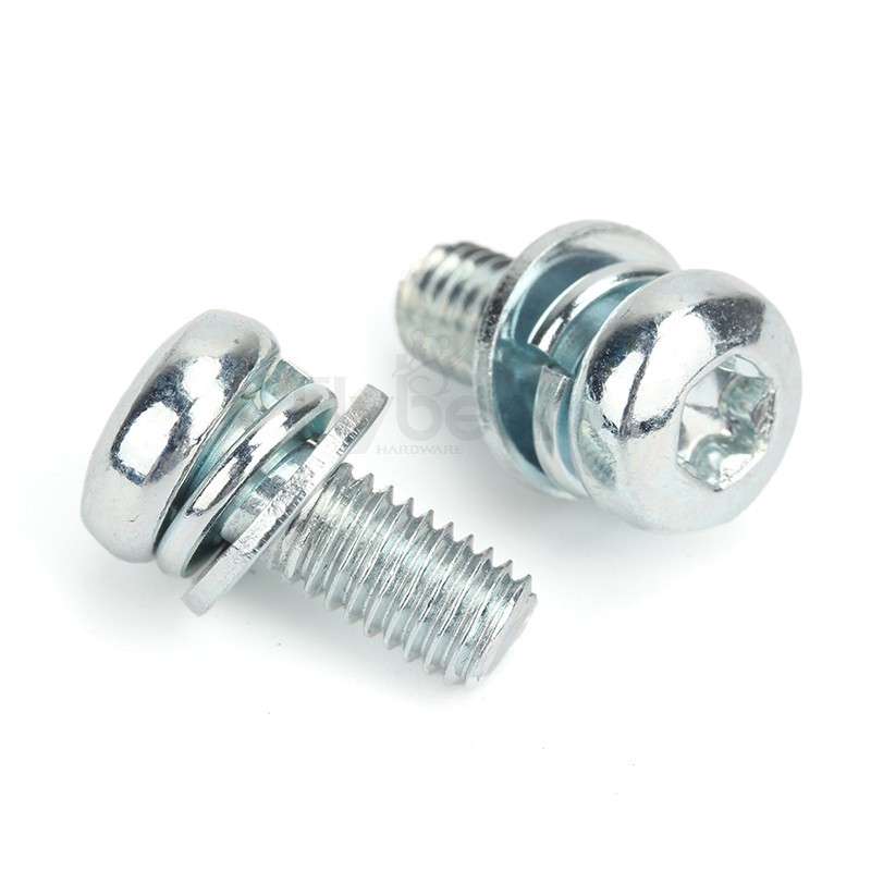 碳钢蓝白锌内六角花形盘头带平弹垫组合螺钉GB2672三组合